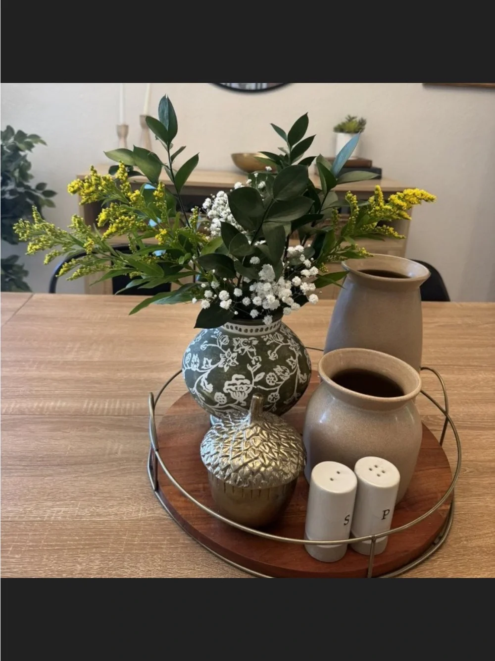 Short Floral Painted Ceramic Vase Green - Threshold™